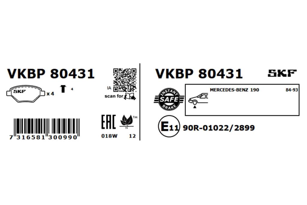 Jogo de 4 pastilhas de travão SKF ref. VKBP 80431